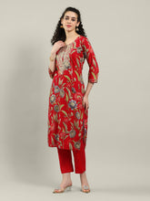 Neck Embroidered Cotton Blend Kurta With Pants